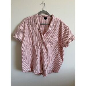 GapBody Womens Red White Striped Short Sleeve Pajama Top Button Down Size Large